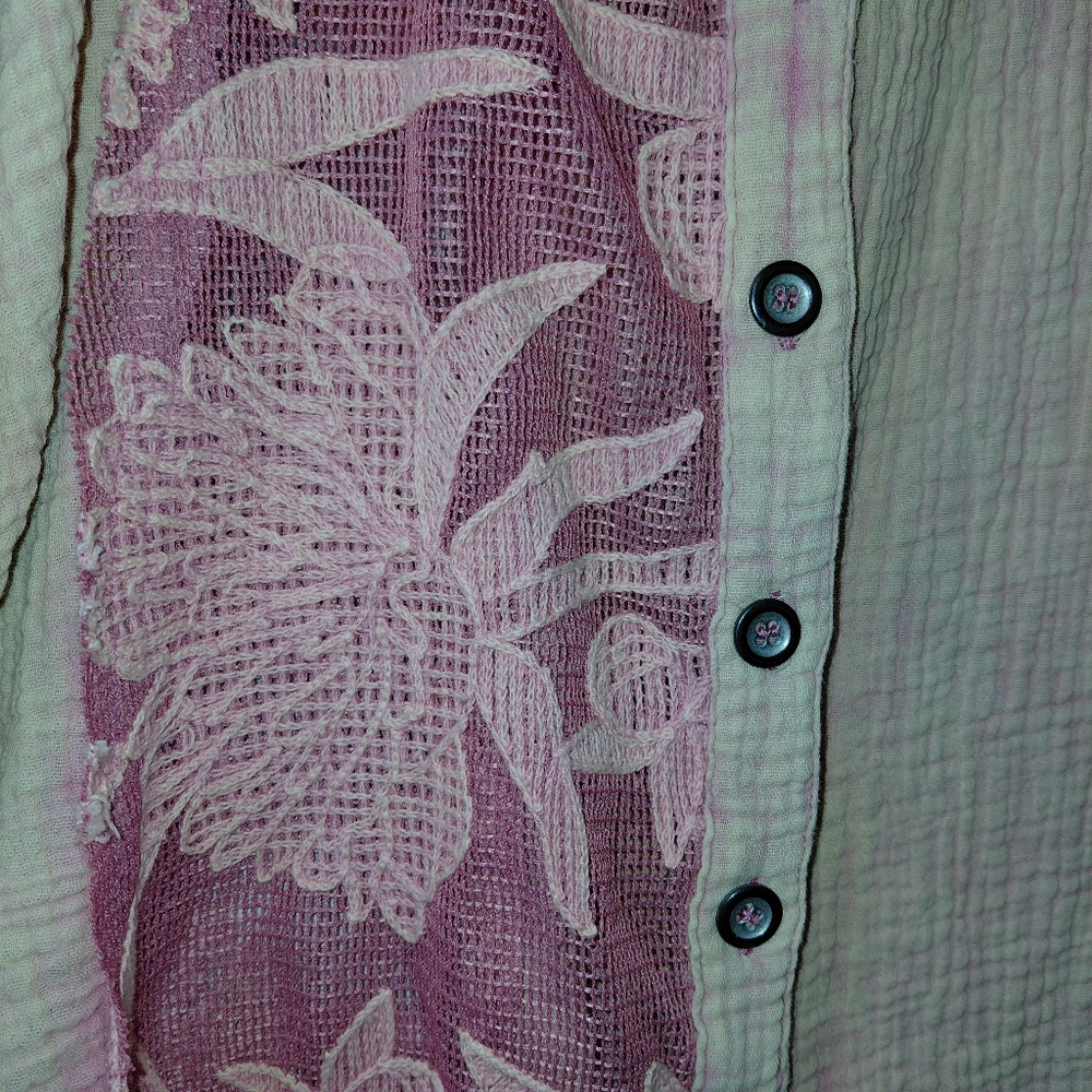 Oli & Hali Shirt Jacket Lacy Gauze Women's Size Med Oversized Pink Sheer - Picture 6 of 8